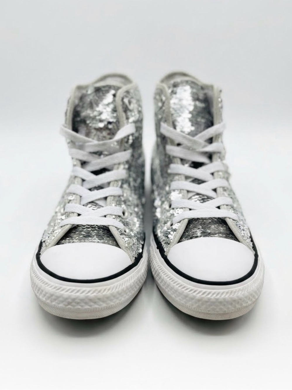 Rare Converse® Chuck Taylor All Star High-Top Sneakers in Silver Sequins Size 8